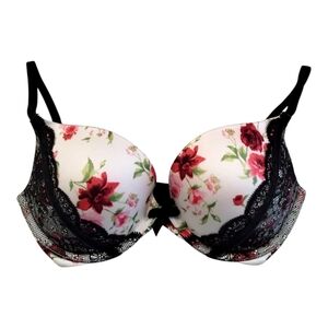 Victoria's Secret Push-Up Bra 32D Floral & Black Lace